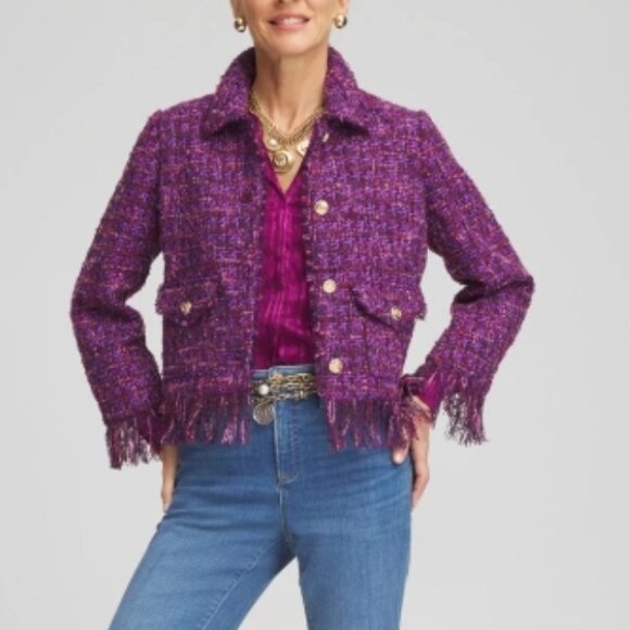 Chico's Fringe Tweed Jacket - Picture 1 of 5